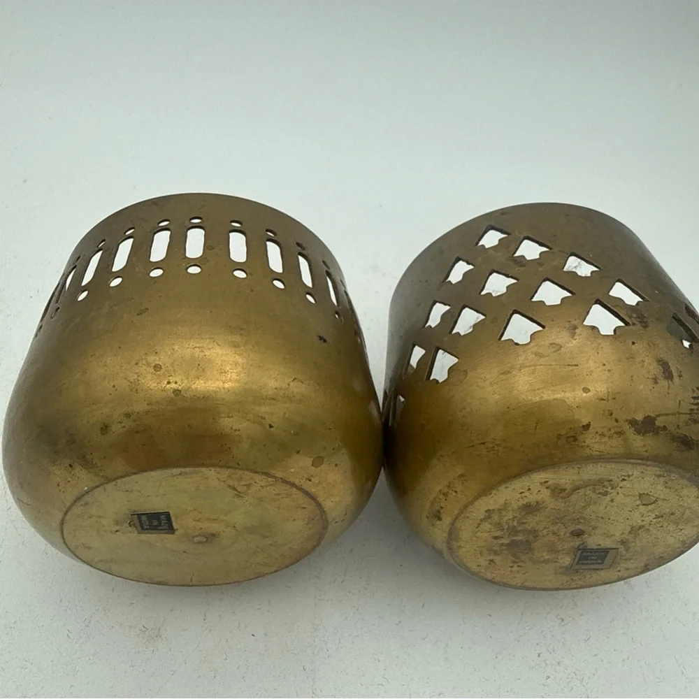 VTG  Brass votive/ Tealight Cardholders Cutout Patterns Bohemian Style India